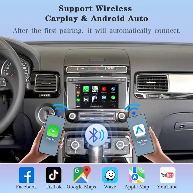 Wireless Carplay Android Auto Decoder For Volkswagen VW Touareg RNS850 2011-2018 With 8" Screen Bluetooth Mirror Link AUX Module 2