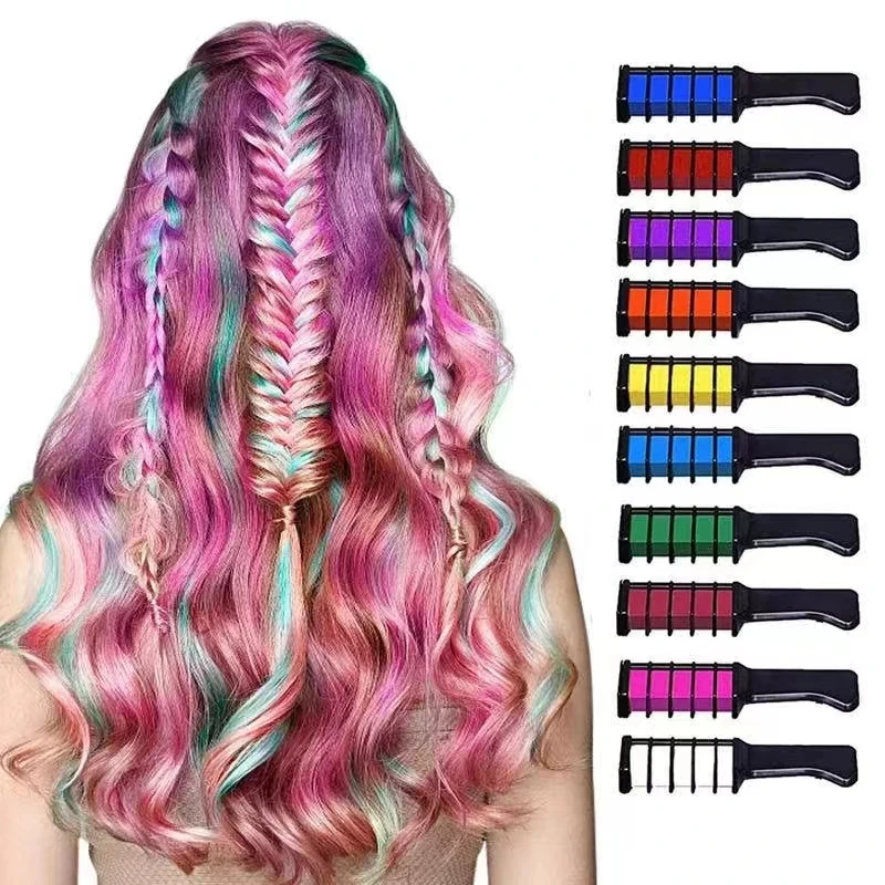 Hair Dye Comb 10 Color Washable Hair Chalk Combs Portable Temporary Hair Dye Hairbrush For Girls Birthday Halloween Cosplay Party Makeup Tools