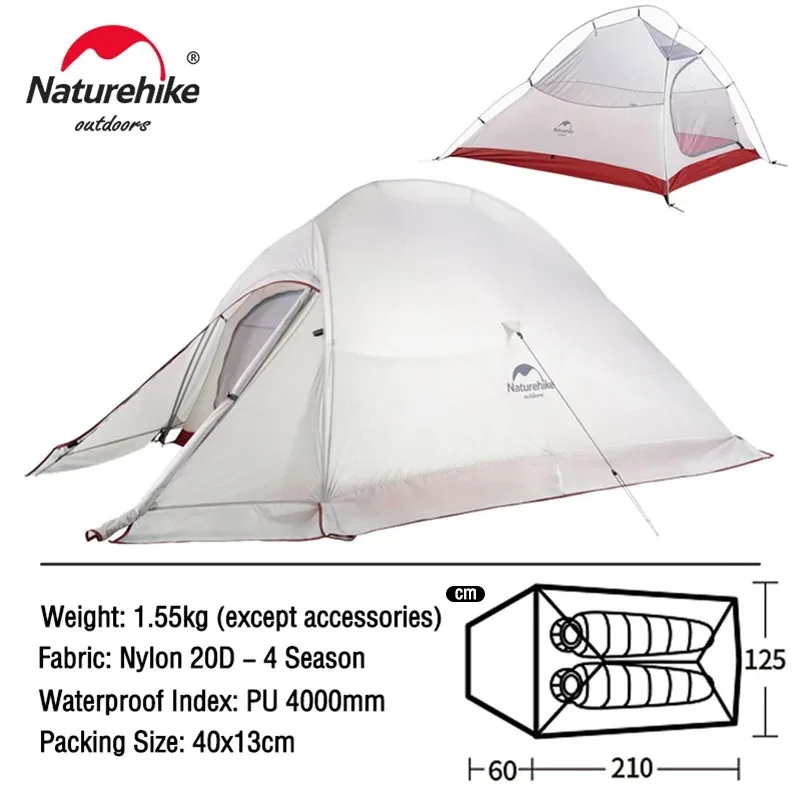 thumbnail image 1 of Tienda de campaña ultraligera Naturehike Cloud Up para 1, 2 o 3 personas, 20 D, impermeable, para exteriores, senderismo, viajes, mochileros y ciclismo, 1 of 5
