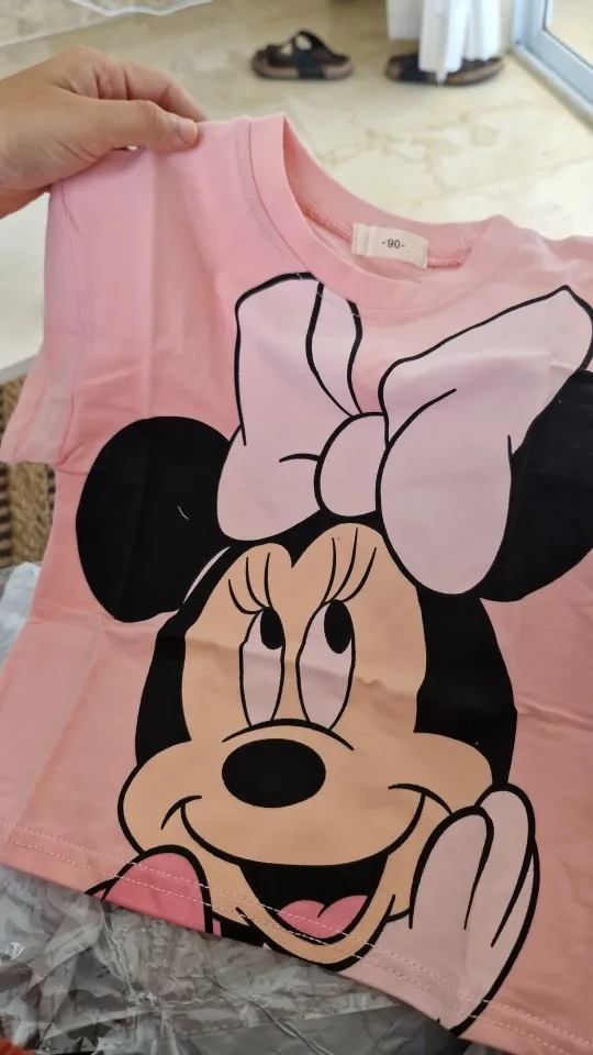 Minnie Printing T-shirt Babies Girls O-neck Bottoming Shirt Fashion Simple Cute Short Sleeve Tops Child Cartoon Clothes photo review