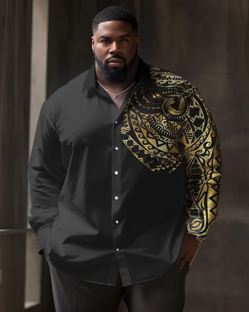 Biggmans Plus Size Shirt For Men's Clothing Summer Black Dragon Printing Long Sleeve Single Deduction Customization 7XL 8XL 9XL