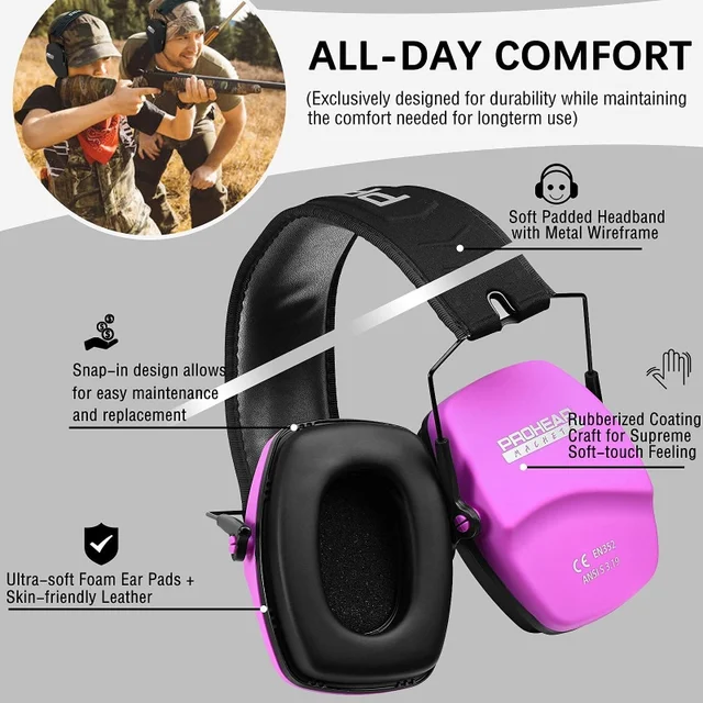 PROHEAR Pink Shooting Ear Protection Passive Noise Reduction Safety Earmuffs Foldable Hearing Protector for Gun Range Hunting 5