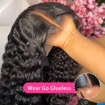 Glueless Wigs Human Hair Wear And Go Pre Cut 4x4 5x5 Hd Lace Closure Wig Deep Wave Curly Human Hair Wig Brazilian Water Wave Wig 1
