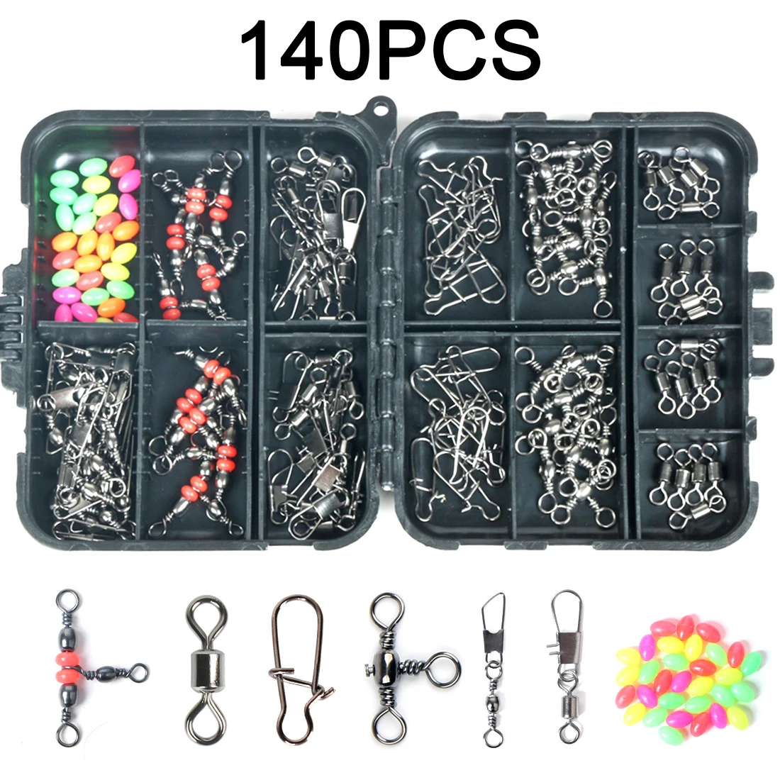 140pcs Lure Fishing Swivel Gear Set Stainless Snap Hooks Connector Sea  Rockfish Tackle Accessories Tools Box