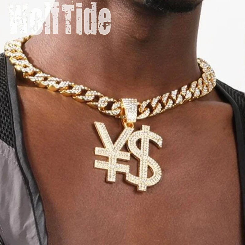 

Bling XO Heart Money Sign Pendant Necklace 18K Real Gold Plated Iced Out Unisex Personalized Hip Hop Punk Rock Jewelry for Men