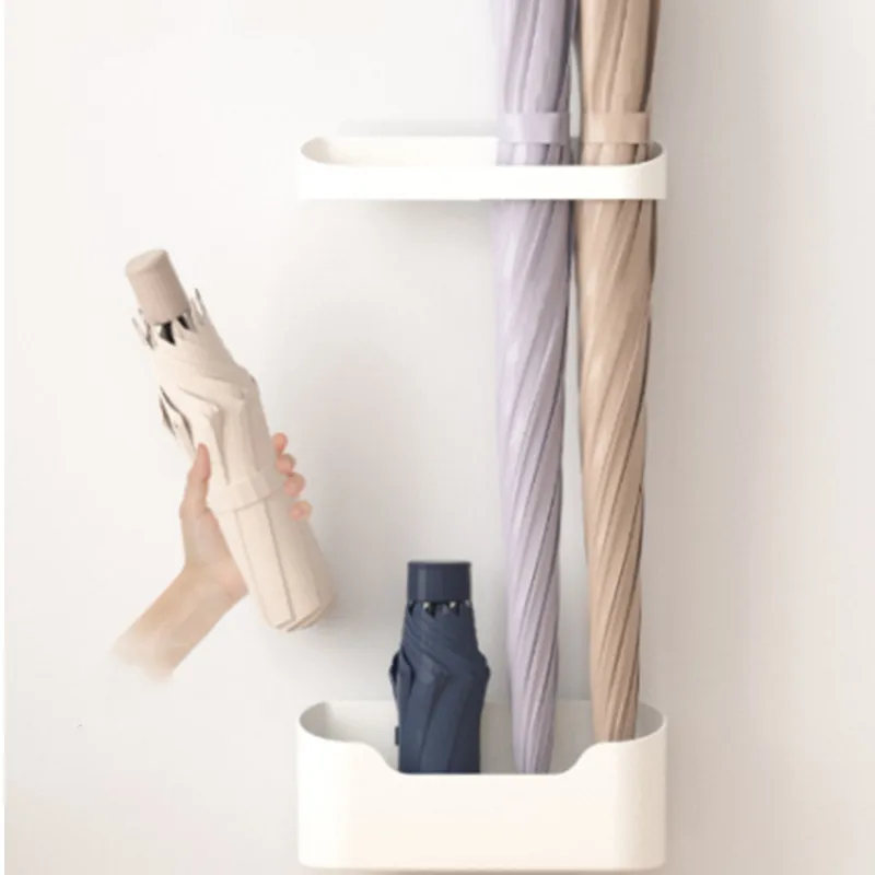 Japanese Wall Mounted Umbrella Punchfree Holder Shelf White Standing Storage Rack Home Office Organizer Indoor Water Drainer 1PC umbrella holder umbrella storage rack