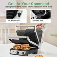 Electric Panini Press Sandwich Maker, 1500W Indoor Grill with Non-Stick Coated Plates, Temperature Control & Removable Drip Tray 2
