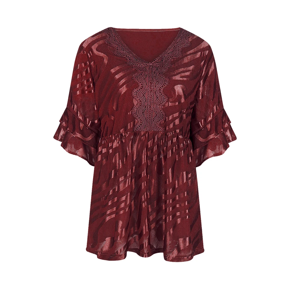 

Yitonglian Women's Vintage Applique Plus Size Blouse V Neck Elegant Lace Decoration Tunic Top Tshirt W094N
