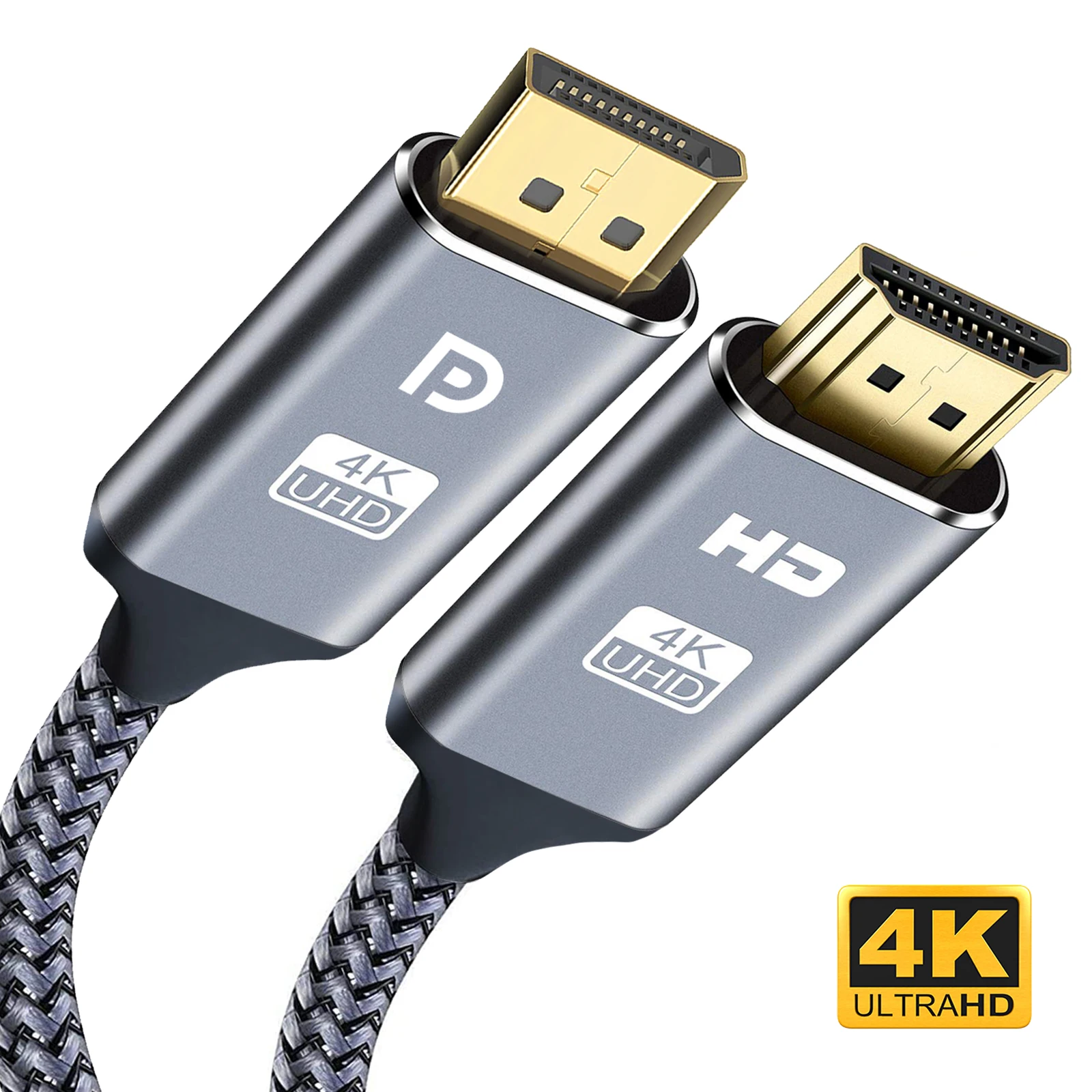 DP to HDMI Cord 4K 30Hz DisplayPort to HD Adapter Male to Male Cable  Compatible with Computer Monitor Projector TV