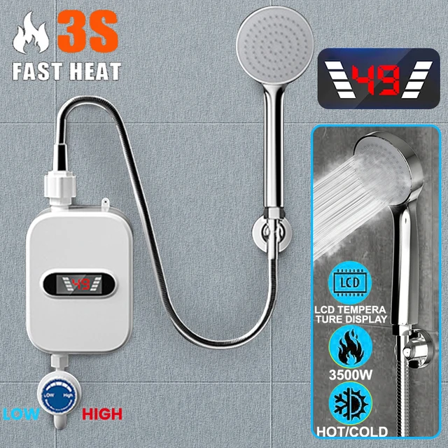 Chauffe-eau instantané 3500W, prise EU 220V, chauffage rapide en 3 secondes, affichage numérique, mini chauffe-eau sans réservoir pour salle de bain et cuisine, sécurité CE 1