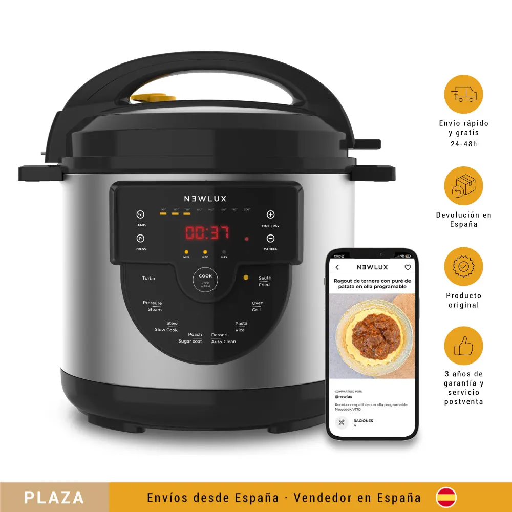NEWLUX Olla Programable 6L Chef Pot V170, Olla a Presión con Voz, 15 Funciones, 1000W, 24h, 4 Presión|Ollas de presión eléctricas| AliExpress