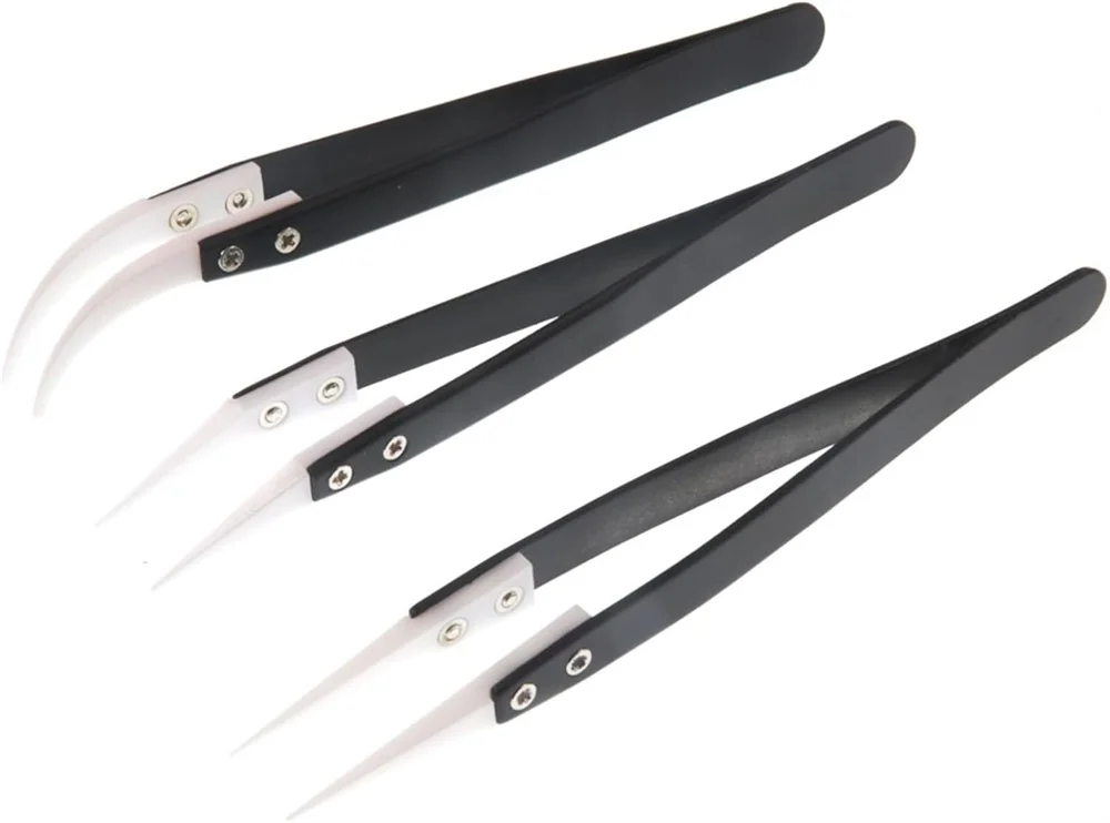 Description Picture 3 of item1PC Anti-Static Ceramic Tweezers Stainless Steel Industrial Ceramic Tweezers Insulated Straight/Curved Tip Tweezers