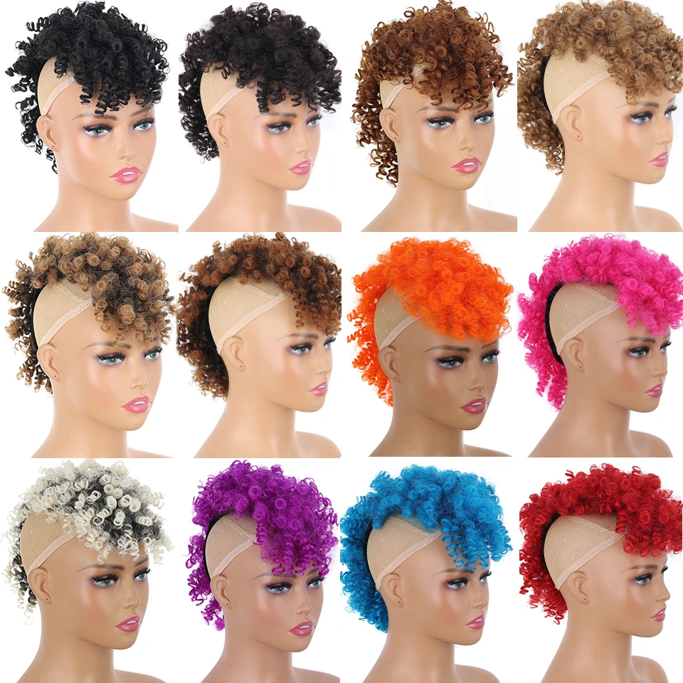 Buqi Synthetic High Puff Short Afro Kinky Curly Mohawk Ponytail Hair Extensions Clip In Hairpiece For Women