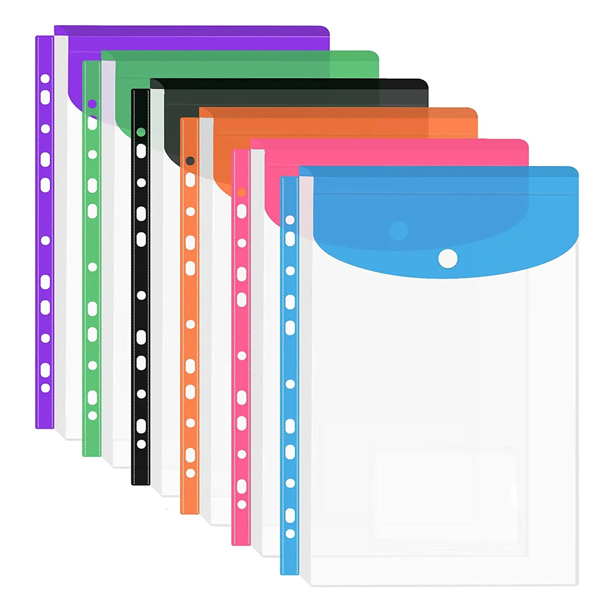 

A4 Expandable Binder Pocket for 2/3/4 Ring Binder Heavy Duty Plastic Envelope File Folders with Snap Button and Label Pocket