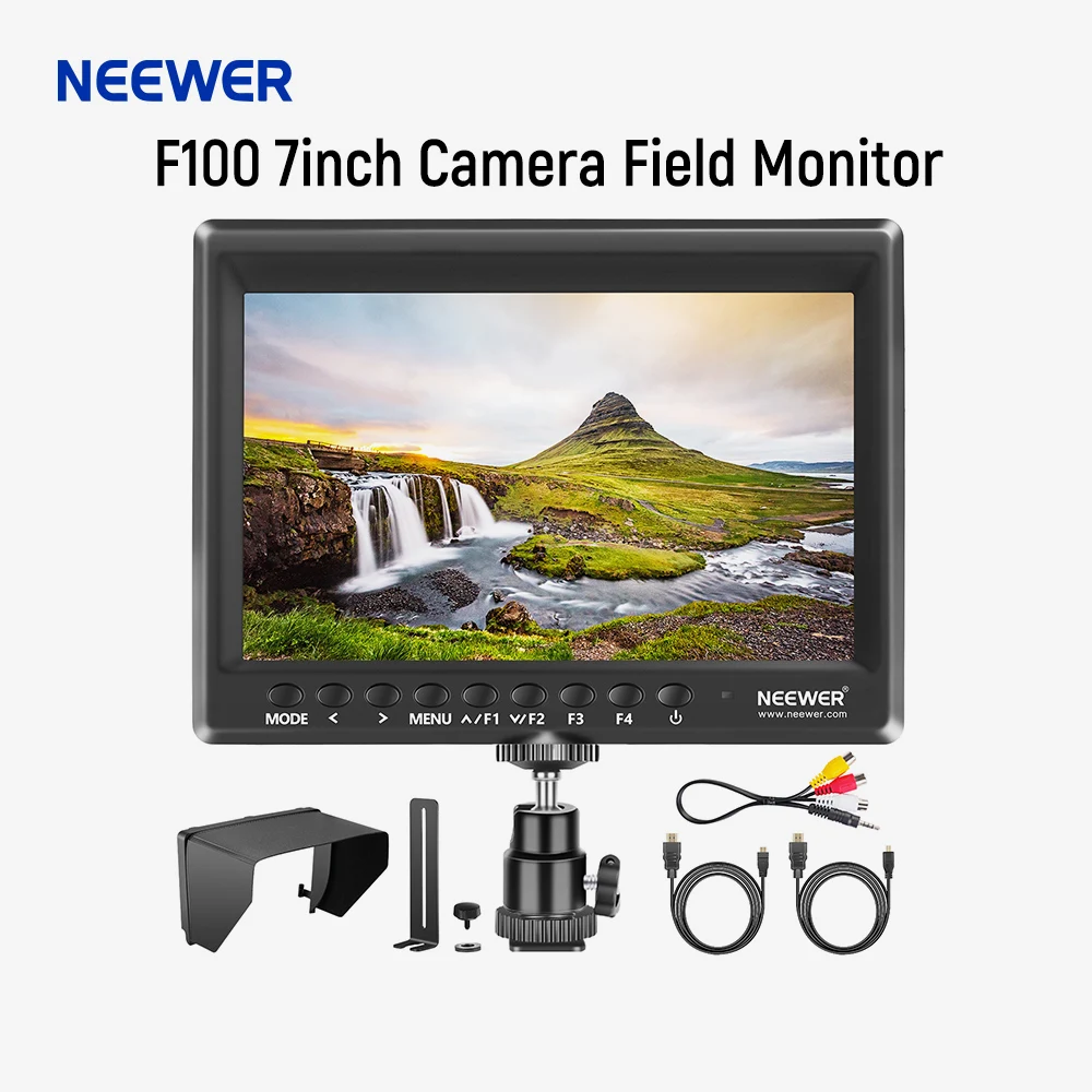 Description Picture 2 of itemNeewer 7inch Camera Field Monitor F100 HD Video Assist IPS 1280x800 HDMI 1080p with Sunshade and Ball Head for DSLR Cameras