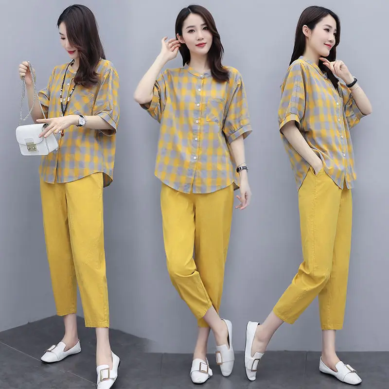 Summer Casual Short Sleeve Blouse Harem Pants Sets 2PCS Matching Sets Women Tracksuit Loose Outifit Solid Two Piece