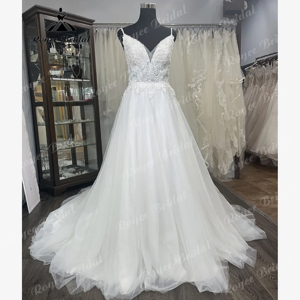 

Женское свадебное платье с V-образным вырезом, Кружевная аппликация в стиле бохо, свадебное платье на бретелях-спагетти, индивидуальный пошив, 2024