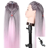 Modèle de tête de mannequin avec cheveux synthétiques longs, tête de mannequin tête de formation de coiffeur, tête de poupée pour la pratique du tressage 2