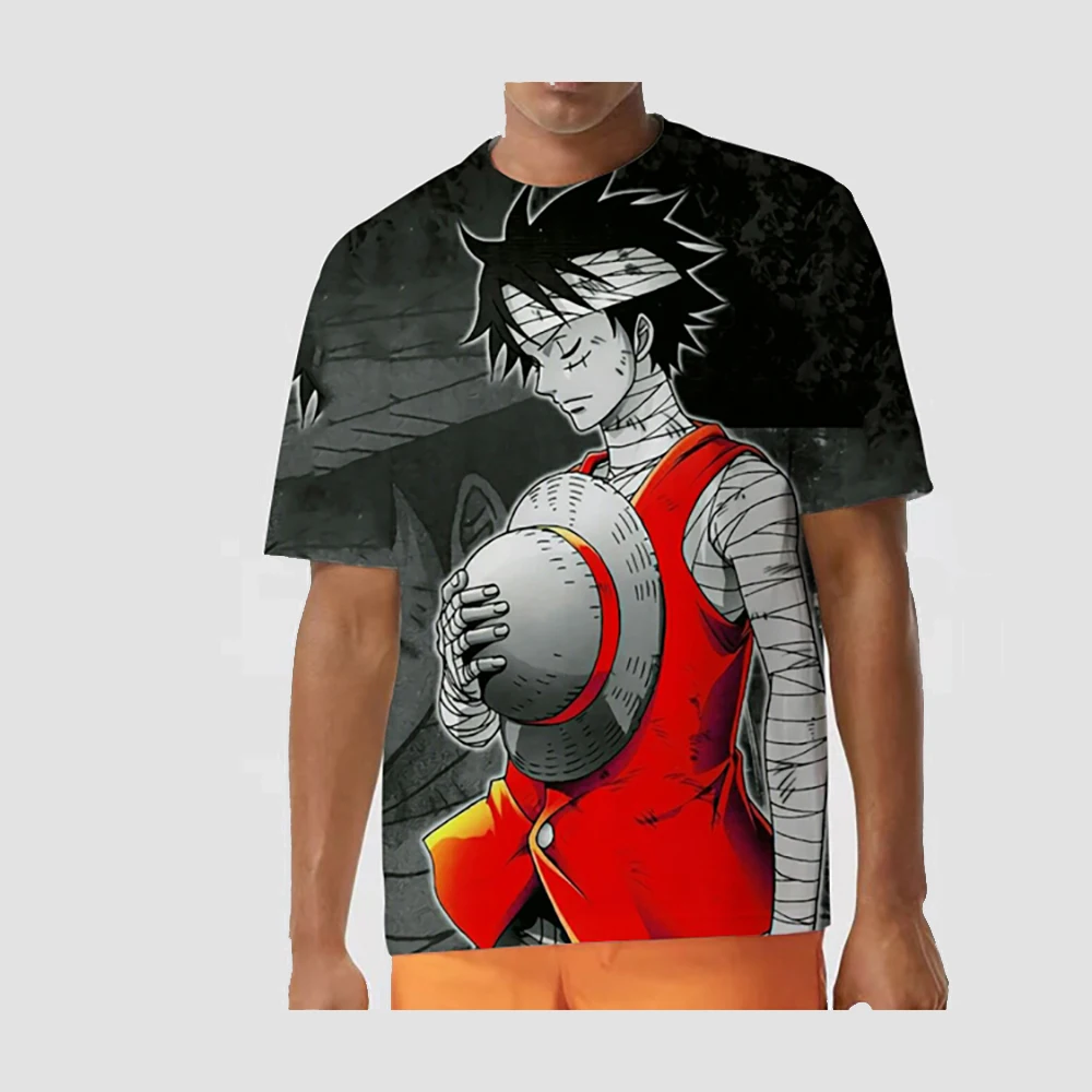 

2023 New Men's and Women's Round Neck T-shirt One Piece Luffy Straw Hat Anime Cosplay OT-Shirt