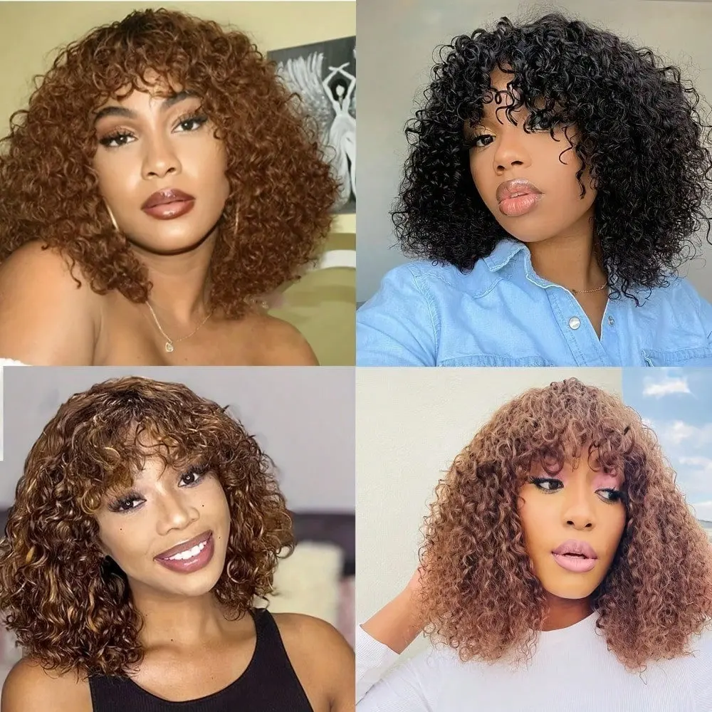 Highlight 4/27 13*4 Jerry Curly Wig With Bangs Brazilian Virgin Human Hair No Lace Front Wigs Omber Human hair Wig 5