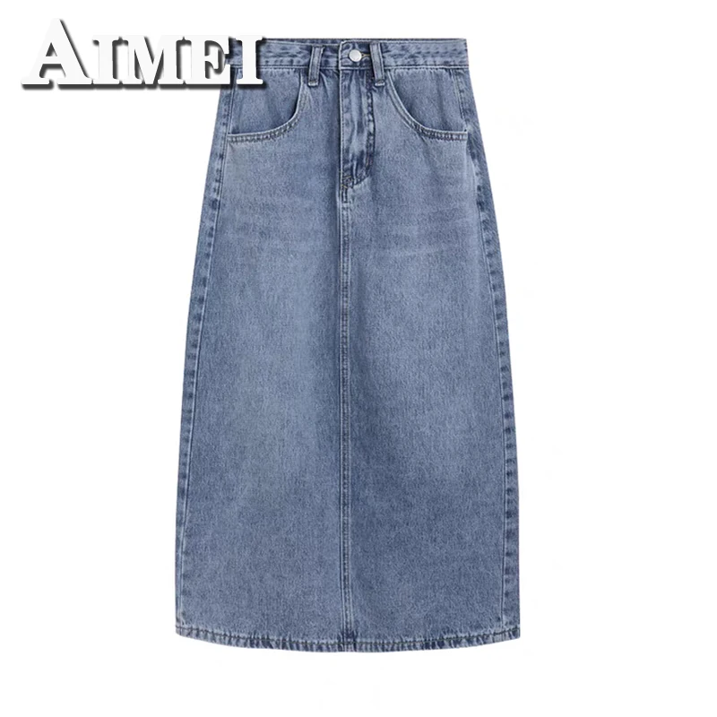 

Vintage Y2K High Waist Skinny Denim Half-body Skirt Women's Summer New Casual Open A Word Long Section Package Hip Skirt 2023