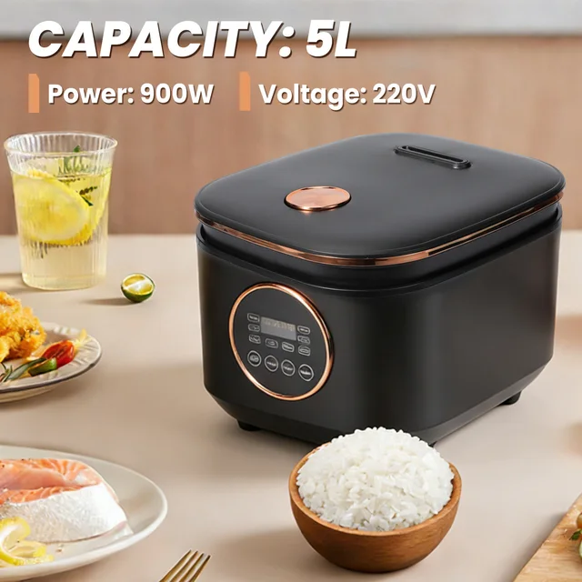 Cuisinière à riz multifonctionnelle de grande capacité 5L, commande par bouton, entièrement automatique, cuisinière électrique domestique avec cuve intérieure antiadhésive 1
