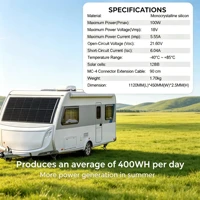 Panneau solaire flexible léger et à haut rendement de 100W 18V, pliable et étanche, idéal pour les camping-cars, les bateaux, le camping et tous les besoins d'alimentation hors réseau en extérieur. 5