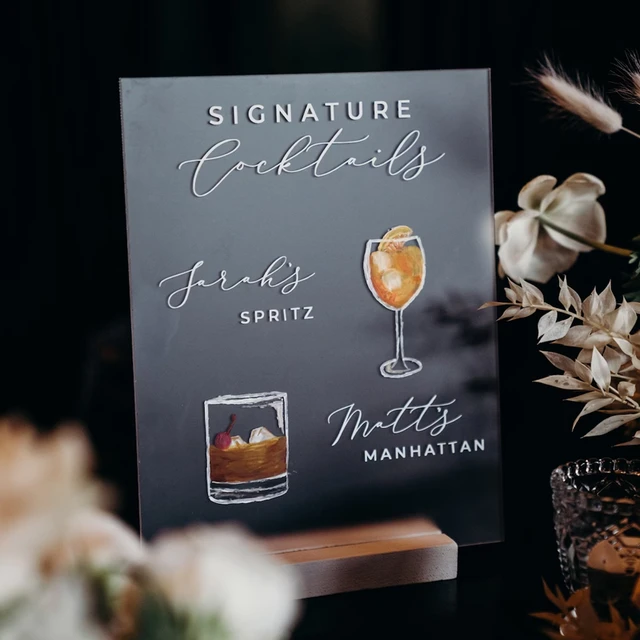 Cocktails Signature Acrylique Signe Clics Icidal Strations avec Liatif el  Stand, Signalisation Moderne, Décor de Table de Mariage, 1Pc - AliExpress