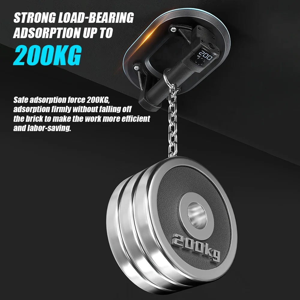200KG Load Industrial Grade Electric Vacuum Suction Cup Heavy Lifter Granite Glass Tile Suckers Lifting Tool 1800mah Battery