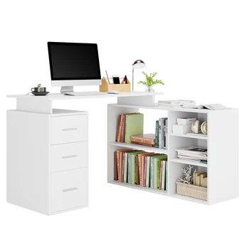 Getone desk corner desk L-shaped desk with drawers and shelves for study Office Home Office 129x104x