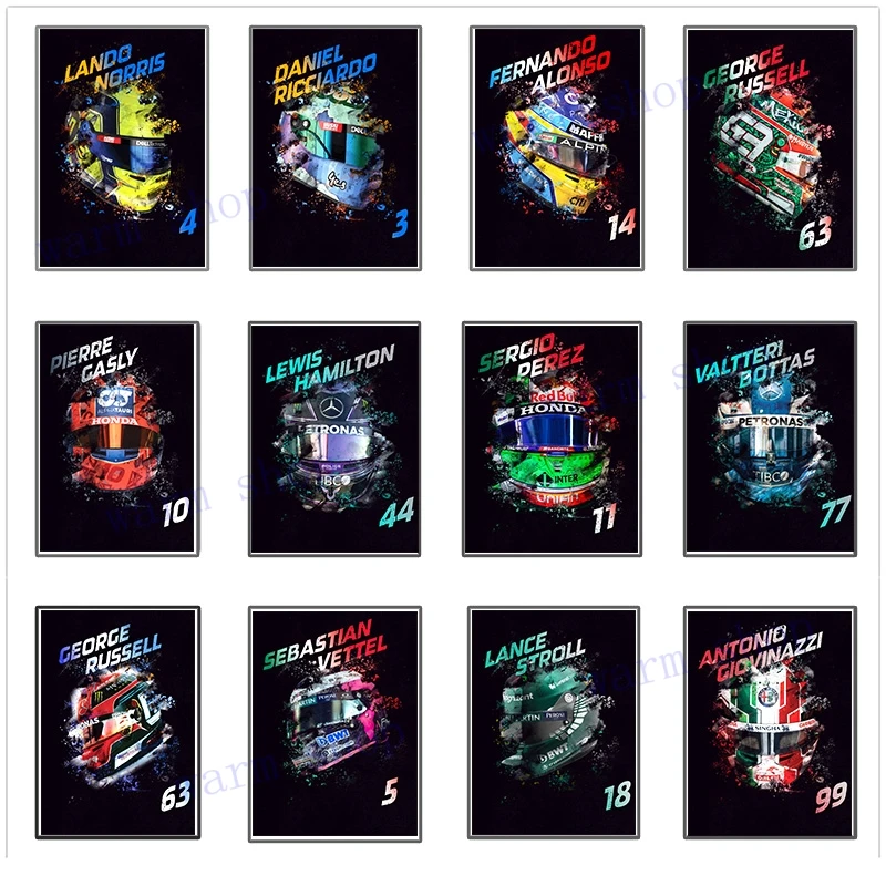 Formula F1 Grand Prix Racer Casco Colorato Poster F1 Race Car Lewis Michael Senna Wall Art Canvas Poster Regali Per Adulti