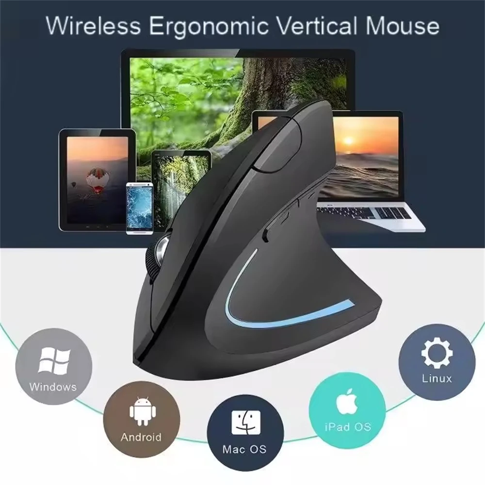 FANGTUOSI 수직 마우스 인체공학적 2.4GHz 무선 광학 마우스 3개의 조정 가능한 DPI 800/1200/1600 노트북 PC 컴퓨터용 6개 버튼