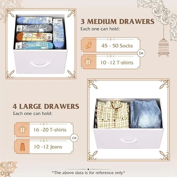 7-Drawer White Dresser - Fabric Storage Tower with Steel Frame & Wood Top for Bedroom/Entryway 5