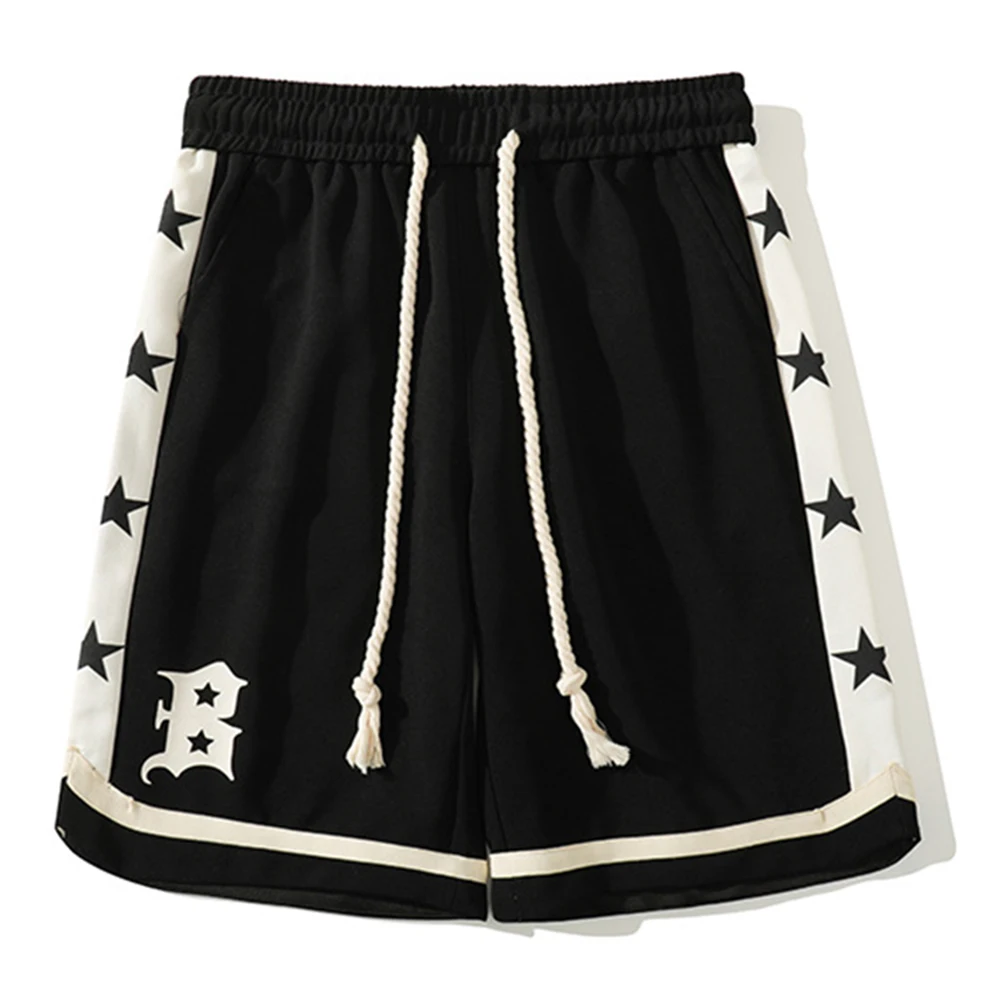 American Denim Shorts Men's High Street Hiphop Casual Five-point Pants Straight Y2K Five-pointed Star Graffiti Retro Shorts
