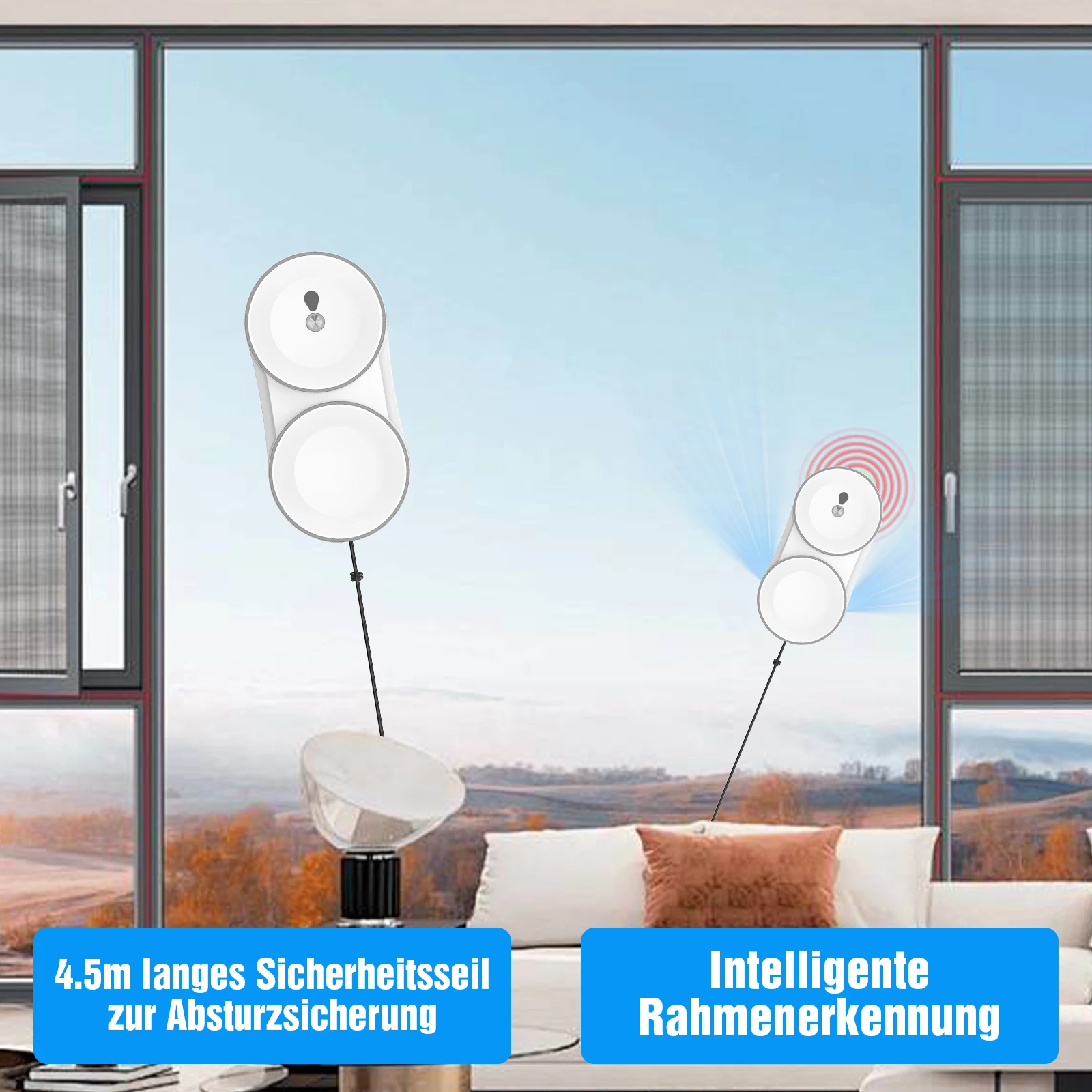 5600Pa Intelligenter Fensterputzroboter 60ML Wassertank Bidirektionale Sprühfunktion Sicherheitsseil Ferngesteuerte Glasreinigungsmaschine – Detail 2