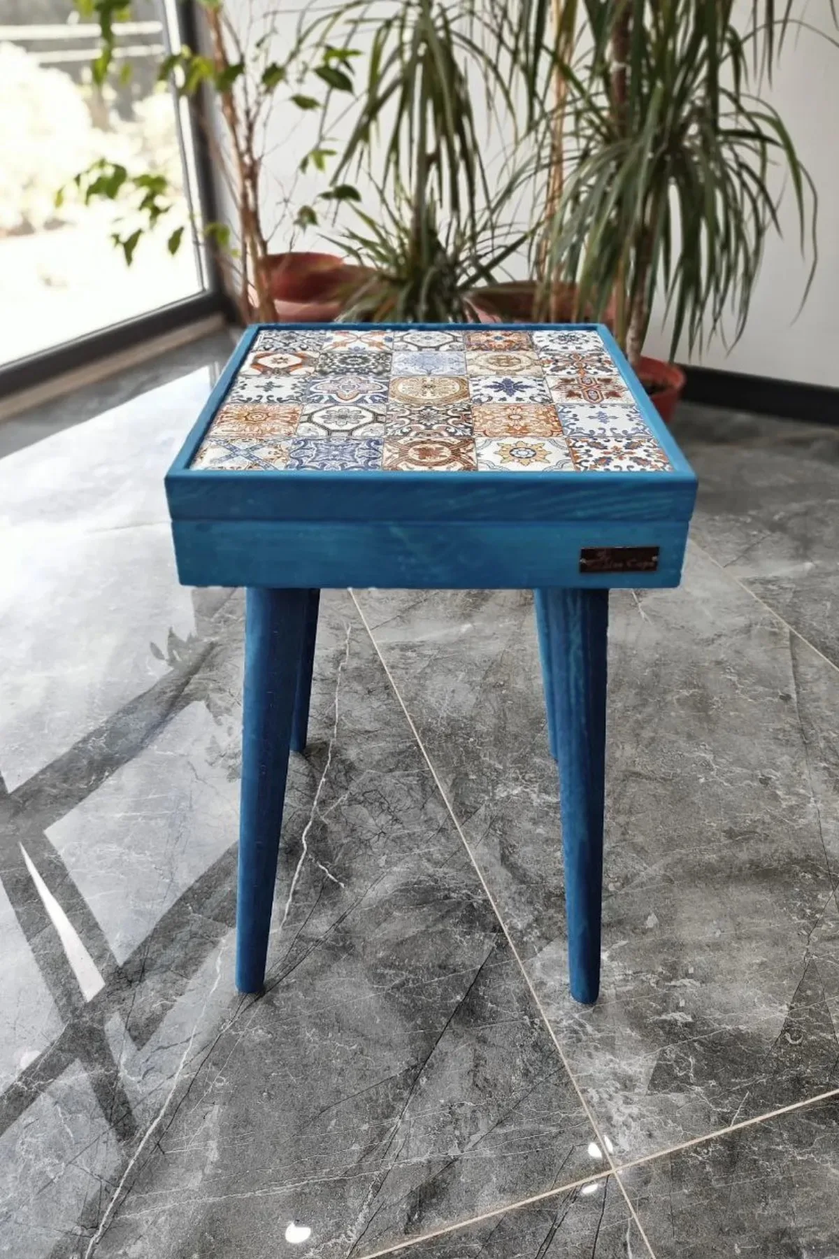 

bluecape Esperanza 33x33 cm Natural Solid Ceramic Coffee Table with Storage Stylish Colorful Modern Home Decor Made in Turkey