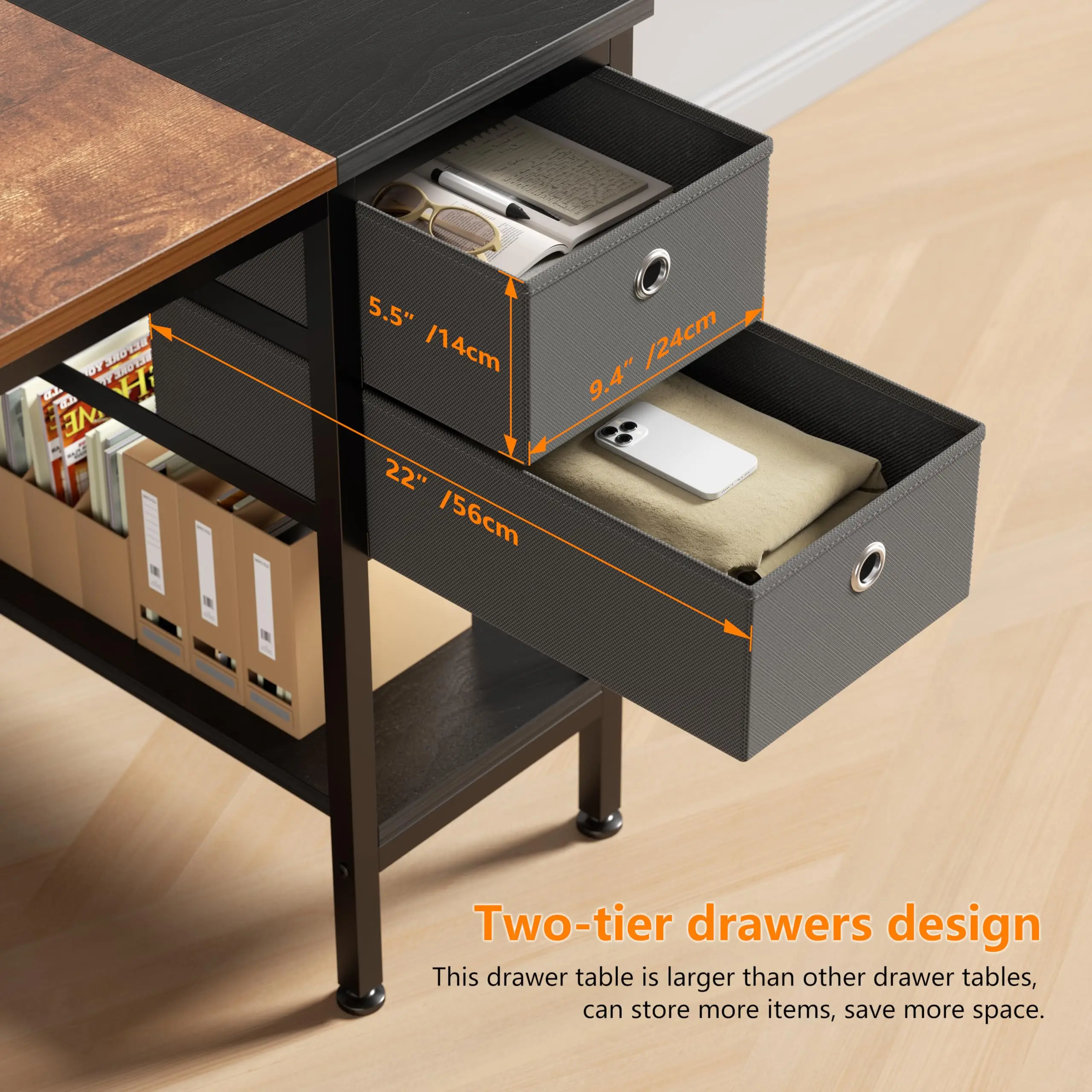 40" Office Desk with 2 Non-Woven Drawers - Versatile Computer Writing Table for Home, Bedroom, Office, or Student Use 4
