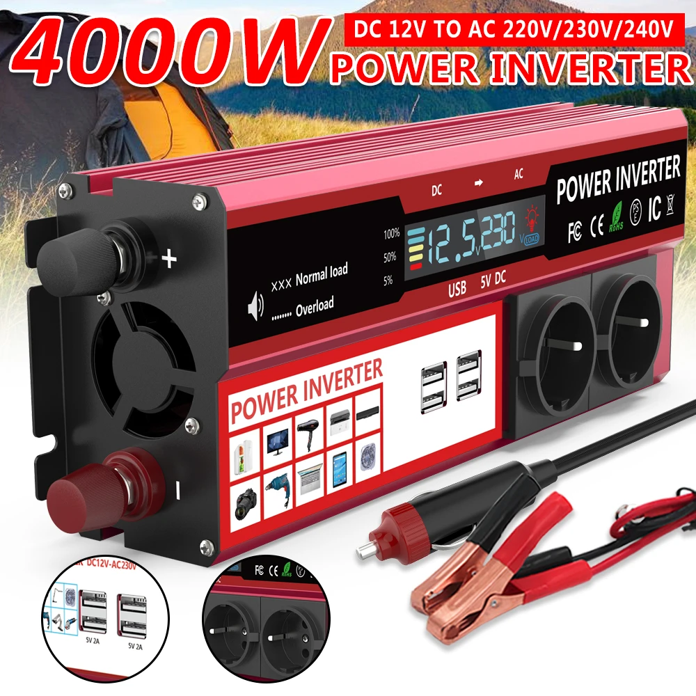 Peak Power 3000W/4000W Power inverter DC 12V to AC 220V 4 USB car micro  wechselrichter 700W EU socket car dc to dc charger| | - AliExpress