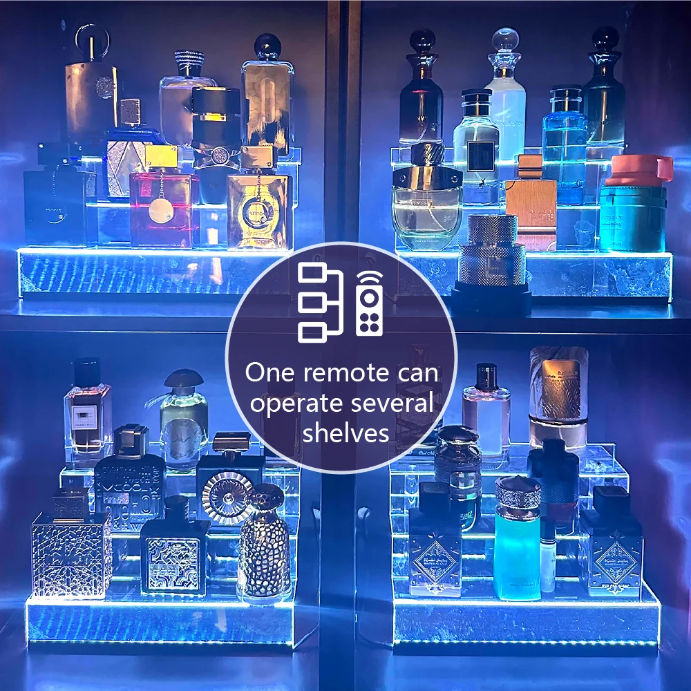 Acrylic Display Rack with LED Lights 3 Tier Nail Polish Perfume Rack and Display Ladder Rack Figures Stand Clear Cupcake Rise