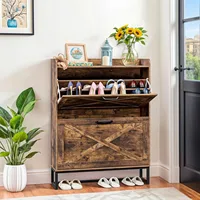 Shoe Cabinet with 2 Flip Drawers, Hidden Shoe Storage Cabinet for Entryway, Narrow Shoe Rack, Freestanding Slim Shoe 4