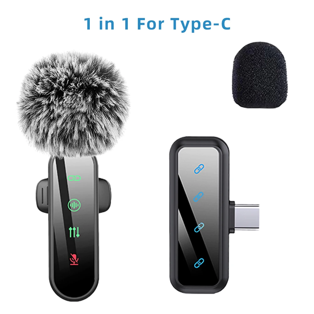 Pink Lavalier Microphone Set with Noise Cancelling & LED Display - Wireless Lapel Mic with Wind Muff (4 Pack)