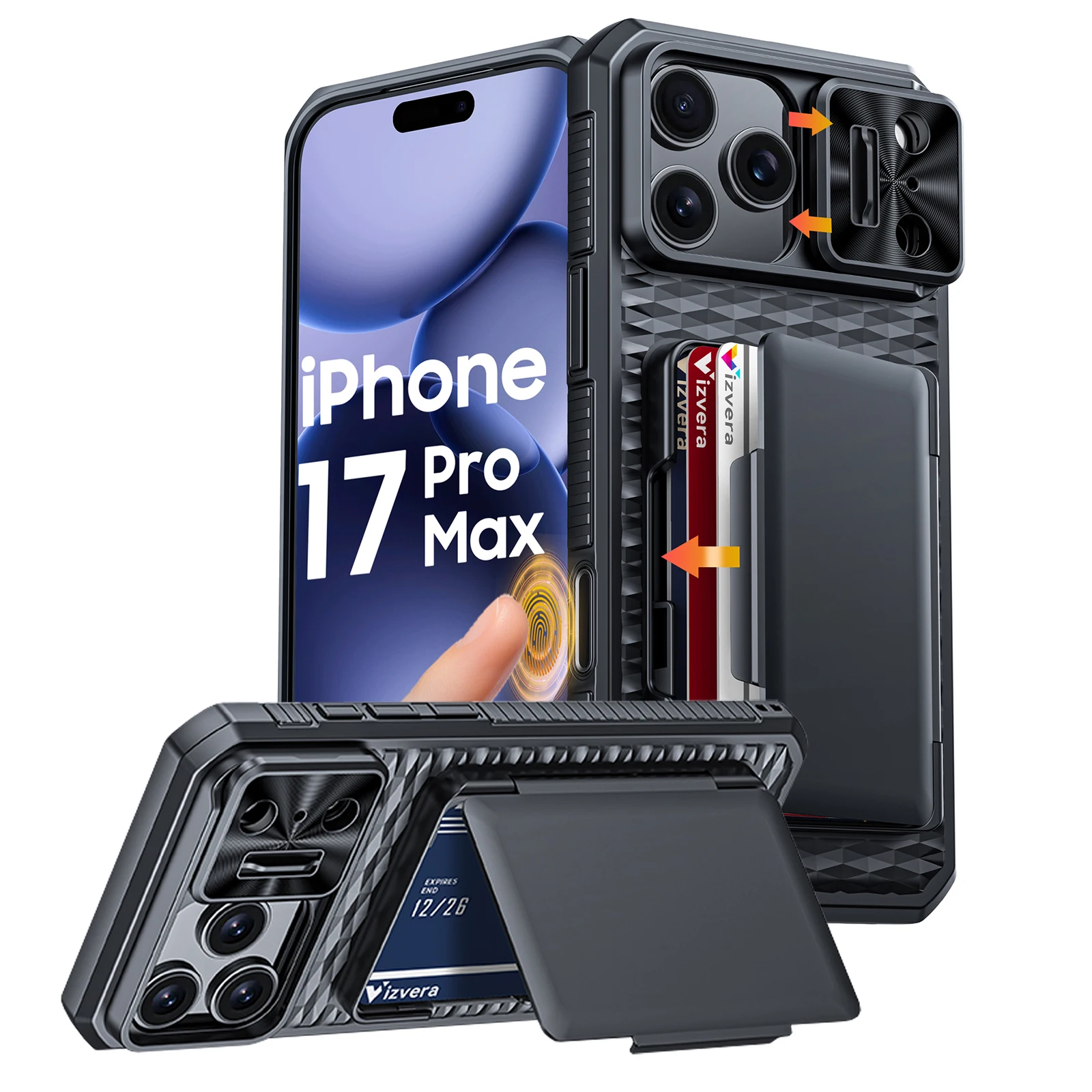 Premium Full Body Protective Wallet Case with Card Holder & Kickstand - Orange