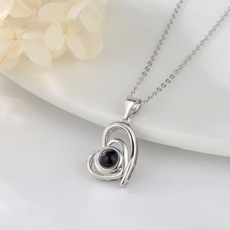 S925 Silver Romantic Heart Customized Photos Projection Necklace 100 Languages I Love You Jewelry For Women Memory Gift  P3036 new 925 sterling silver beads ocean heart cat eyes suitable for the original women s bracelet necklace diy jewelry