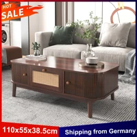 Anajqaqia Table basse avec tiroirs en rotin et portes coulissantes, table basse en rotin de style campagnard, table de canapé pour salon, bureau 1
