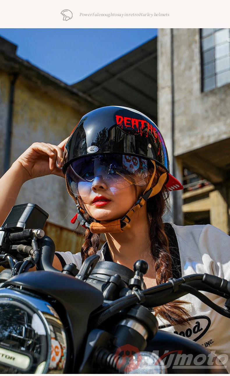 Demi-Casque De Moto Jet Pour Homme Femme, Casquette De Casque Ouvert 3/4 Vintage Avec Pare-Soleil Approuvé Dot Casque De Scooter Rétro Pour Chopper Cyclomoteur Touring (Color : E, Size : M=54-56CM