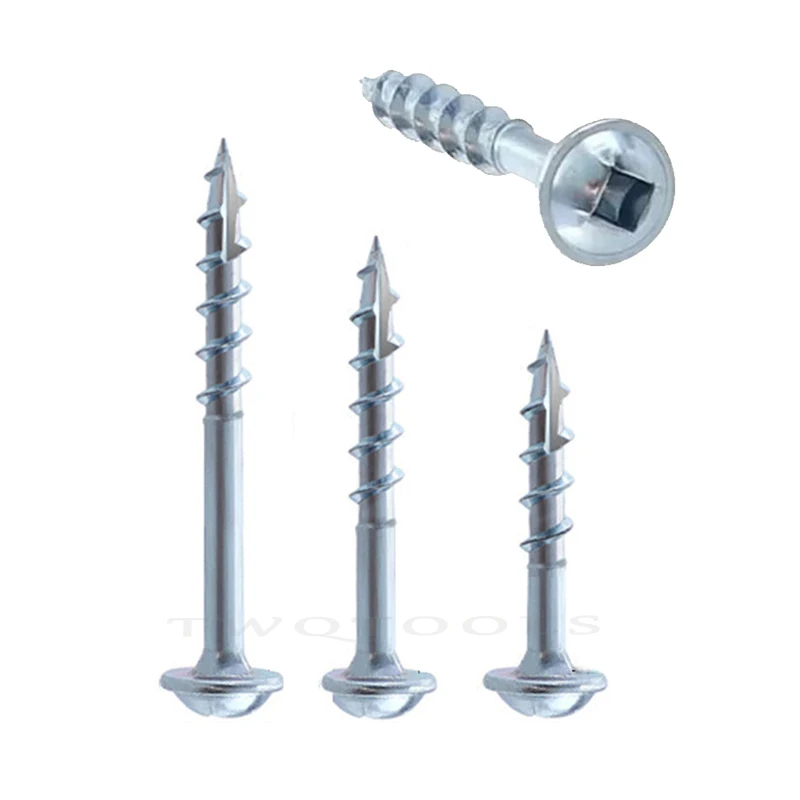 Auto Tapping Wood Screw Square Drive Pocket Hole Jig Rosca Grossa Cabeça de Arruela 50 Pcs