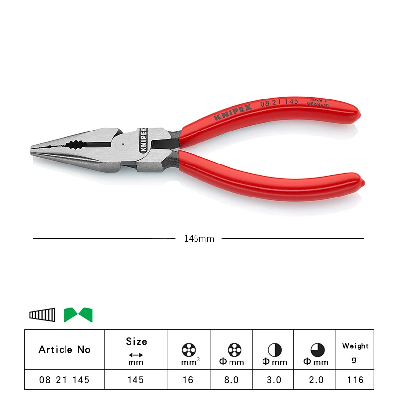 KNIPEX Needle Nose Combination Pliers with Soft Handle NO.0822145