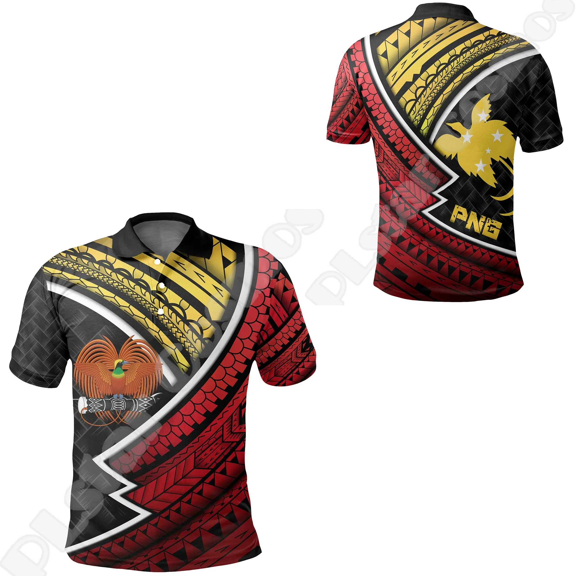

Islands Country Flag Papua New Guinea Culture Tribal Tattoo Retro 3DPrint Summer Harajuku Casual Polo Shirts Short Sleeves XA1