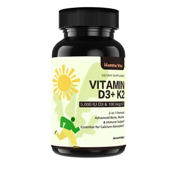 Vitamin D3 K2, Vitamin D3 5000 IU (125 mcg) + Vitamin K2 100 mcg for Bone, Teeth, Muscle and Immune Health Support, 60 Softgels