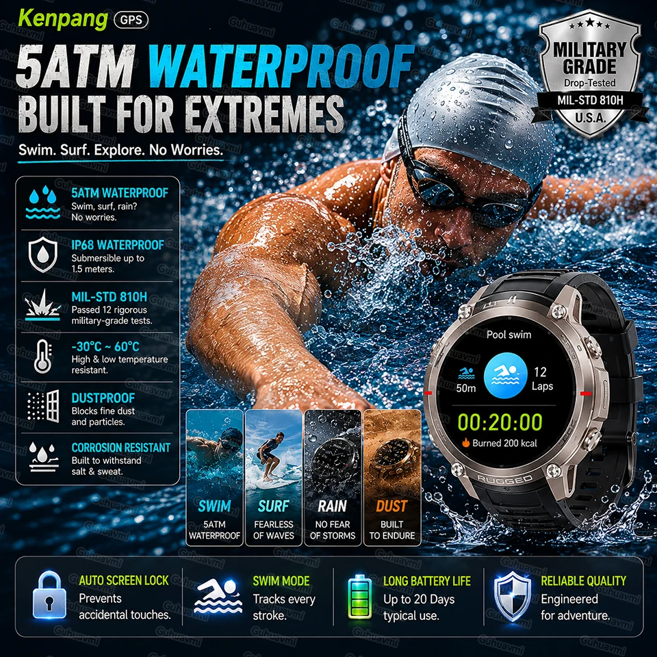 Smartwatch da uomo con GPS, orologio di alta gamma, impermeabile per il nuoto, sensore a sei assi, GPS ad alta precisione, bussola, Smartwatch sportivo. - immagine 4